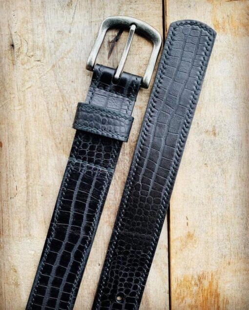 Mystery exclusives crocodile embossed leather belt